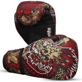 BUDDHA FIGHT WEAR Fantasy Luzbel Boxing Gloves - Muay Thai - Kickboxing Faux Leather - Odor Resistant Inner Fabric - Reinforced Stitching (Red and Black, 400g)