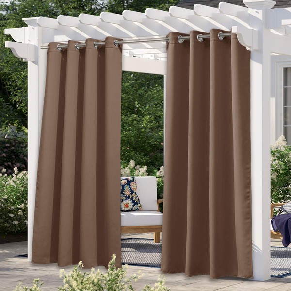 NICETOWN Outdoor Curtain Panel for Patio Waterproof, Stainless Steel Silver Grommet Thermal Insulated Blackout Thermal Insulated Outdoor Drape for Patio/Front Porch, W52 x L108, Tan, 1 Panel