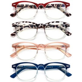 EYEURL 4 Pack Round Reading Glasses for Women Stylish Blue Light Blocking Reading Glasses Round Computer Readers with Spring Hinges Anti UV Ray Eyeglasses,2.5