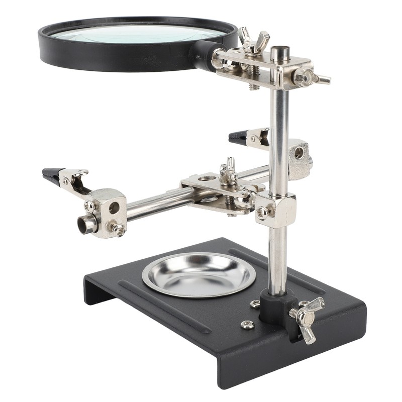 6X Magnifier with Auxiliary Clip Magnifying Glass Holder Third Hand
