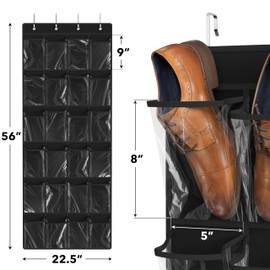 Simple Houseware 24 Pockets Large Clear Pockets Over The Door Hanging Shoe Organizer, Black (56" x 22.5")