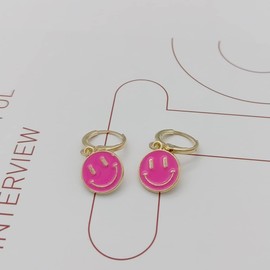 Preppy Earrings for Women Smile Face Heart Charms Pendants Gold Small Huggie Hoop Dangle Drop Earrings Trendy Y2K Jewelry Gifts