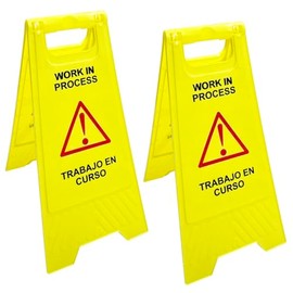 Work in Process Sign, Foldable Sturdy Bilingual Double-Sided Safety Warning Signs (Pack of 2)