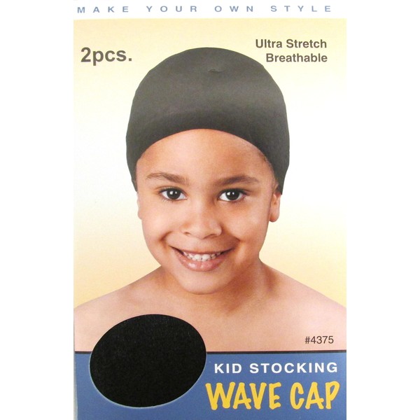 Annie Kids Stocking Wave Cap Black #4375 12 pieces, Breathable, one size fits all, wrinkle free, ultra stretch, stretchable stretchy, turban,