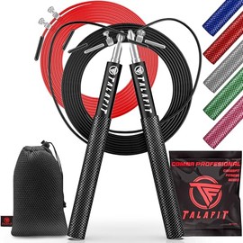 TALAFIT Professional Crossfit Skipping Rope | Adjustable Fitness Skipping Rope | Skipping Rope | Boxing Skipping Rope with High Speed Spinning Bearings | Case Included (Black)