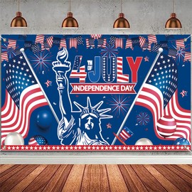 4th of July Independence Day Party Backdrop Banner Decorations, American Memorial Theme Background Banner Appreciation Banner Party Decorations Photo Backgrounds Props Decooration(71X43 inch)