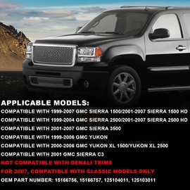 PIT66 LED DRL BAR Headlights Headlamps, Compatible with 1999-2007 GMC Sierra 1500/2001-2007 1500HD 2500HD 3500/1999-2004 2500/1999-2006 GMC Yukon, Smoky Lens Black Housing Clear Reflector