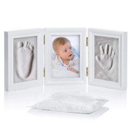GOODS+GADGETS Baby Picture Frame Plaster Cast Set - Photo Frame Plaster for Hand Print Footprint & Photos; 3-Piece White