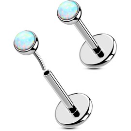 OUFER 2Pcs Helix Earrings, G23 Solid Titanium 20G Flat Back Earrings Silver, Small 2.5MM Opal Threadless Helix Cartilage Earrings for Women Men-5MM