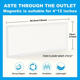 6 PCS White Magnetic Vent Covers-4x12 Magnetic Air Vent Covers with Mesh Screen for Floor/Wall/Ceiling Registers-Easy to Install, Secure Fit, Durable Design-White