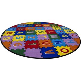 Champion Rugs Kids/Baby Room/Daycare/Classroom/Playroom Area Rug Letters Numbers Puzzle Play Mat Fun Educational Non-Slip Gel Back (8’ X 8’ Round)