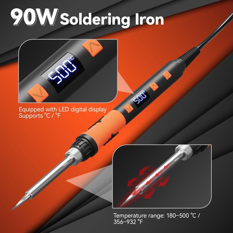 DACKZZM Soldering Iron Kit,90W LED Digital Temperature Controlled Soldering