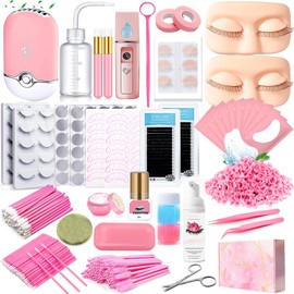 Eyelash Extension Set for Beginners Lash Mannequin Head with Replaced Eyelids False Eyelashes Practice Eyelashes Strips Facial Glue USB Fan Professional Set