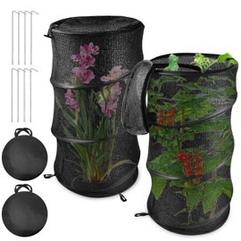 1Pack Pop up Plant Shade Tent Plant Protectors from Insect Animal Garden Sunshade Cloth Net 80% UV Resisitant Sunblock Net with Stakes & Zipper Easy Setup for Mini Vegetable Flower Crop 13"D * 27.6"H