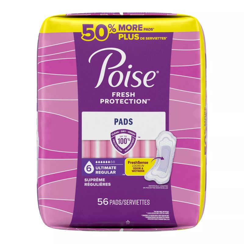 Poise Incontinence Pads for Women, 6 Drop Ultimate Absorbency, Regular