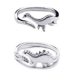 Caiyao 2Pcs Cute Dinosaur Tyrannosaurus Triceratops Ring Set 14K Silver Plated Lovely Opening Adjustable Polished Animal Ring for Women Men Jurassic Bar Era Dinosaur Jewelry Gift-B thin