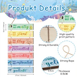 KAIRNE Motivational Saying Wooden Sign Sea Creatures Du Bist Mutig Inspired Wall Art Sign for Nursery Baby Room Decoration for Living Room Bathroom or Office Gifts for Classmates