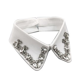 MEQNOIG Vintage Rhinestones Half Shirt Choker Statement Necklace Detachable False Collar Choker Necklaces (A White)