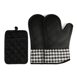 Silicone Oven Mitts, Heat Resistant 2PCS Oven Mitts with Soft Cotton Lining, Waterproof Non-Slip Grip Oven Glove, Kitchen Potholder Mits for BBQ, Baking, Cooking