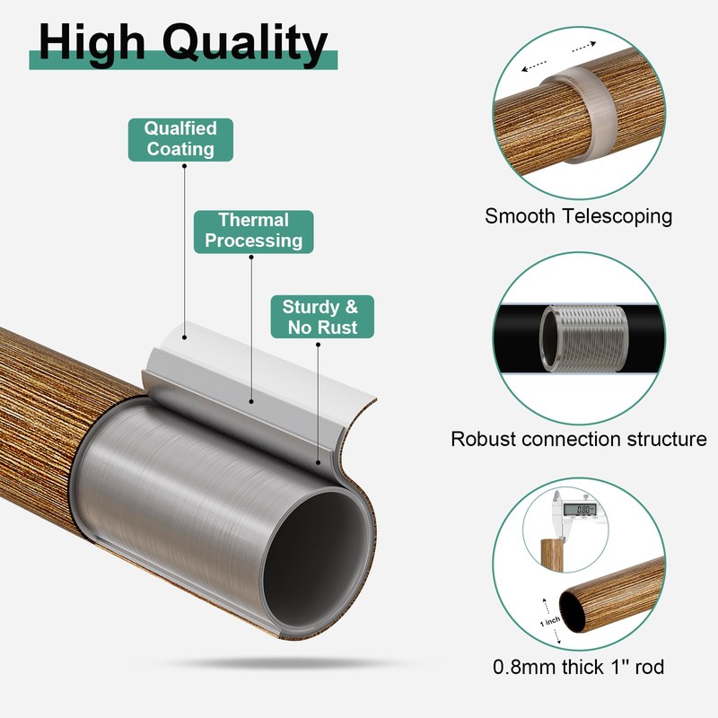 QDWIS Wood Curtain Rods for Windows 72 to 144 Inch,1''