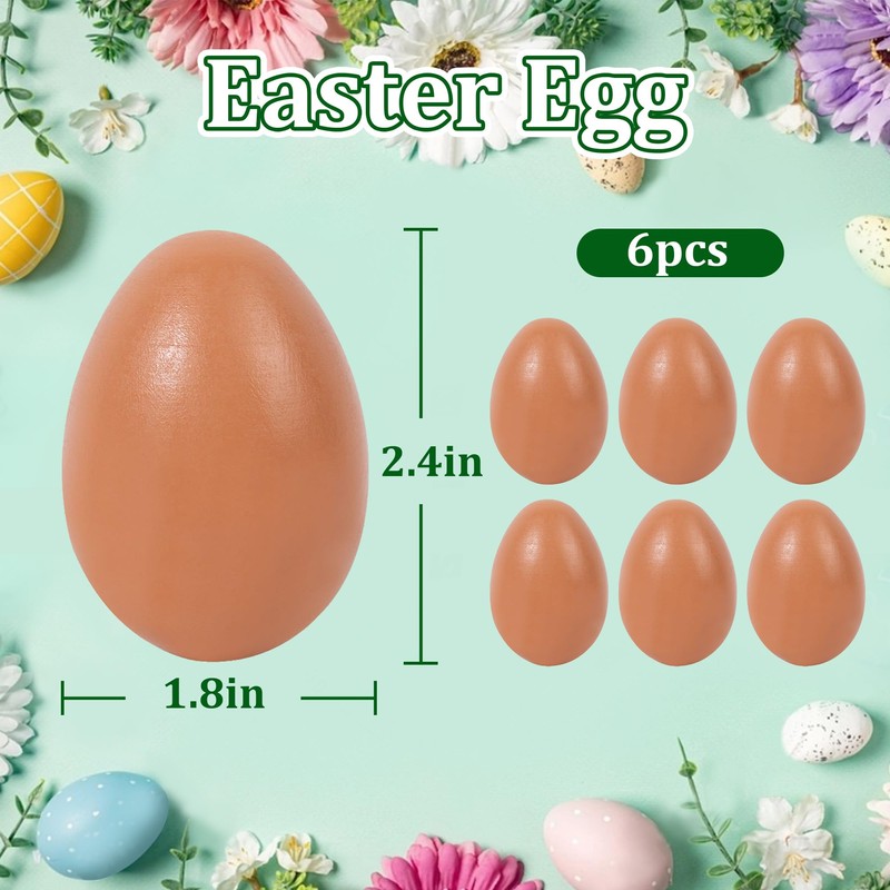 Wooden Easter Eggs,Boxed Wooden Dummy Eggs 6PCS(Brown)