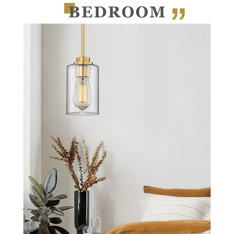 Audickic Brass Pendant Lights Kitchen Island 2 Pack, Farmhouse Gold