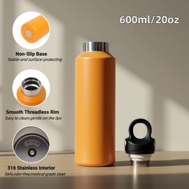 WEWEMUX 20oz/600ml Insulated Water Bottle, No-Screw Lid One-Hand Open Thermos, 316 Stainless Steel, 36H Cold & 24H Hot, BPA-Free, Leak-Proof, Travel Coffee Flask for Office, Gym, Hiking (Orange)