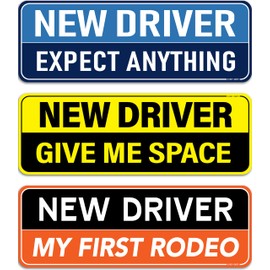 HEY-OKEY 3-Pack New Driver Magnet for Car - Please Be Patient Funny Phrases Reflective Magnetic Rookie Bumper Sticker Set - Reusable Strong Student Safety Bold Attention Signs - Weather-Resistant