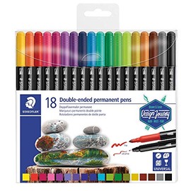 Staedtler Double Ended Permanent Pens, Fine and Ultra-Fine, 18 Colors, 3187 TB18