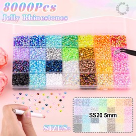 8000Pcs Resin Rhinestones with 3Pcs B7000 Jewelry Glue for Crafting, Multicolors 5mm Non Hotfix Flatback Gems, Bedazzling Crystal for DIY Crafts Clothing Tumblers Mugs Shoes Fabric Decor Nail Art