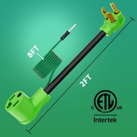 3 Prong to 4 Prong Dryer Plug Adapter 2FT, NEMA 10-30P to 14-30R 30 Amp 125/250V, 10AWG Heavy Duty Dryer Adapter with Safety Ground Wire, STW, for 4 Prong Newer Dryer to 3 Prong Receptacle, Green, 2FT