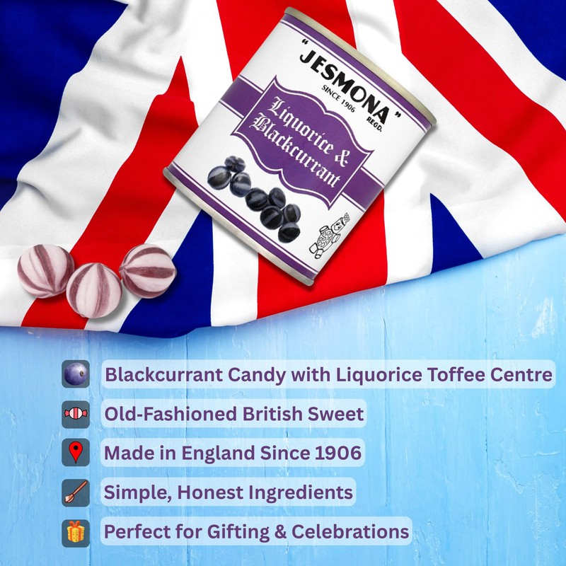 Jesmona Liquorice & Blackcurrant Candy - British Hard Candy 250g
