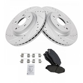TRQ Front Performance Brake Pad & Rotor Kit Brake Pads Brake Rotors Set Ceramic Premium G-Coated Compatible with 2012-2015 Honda CR-V