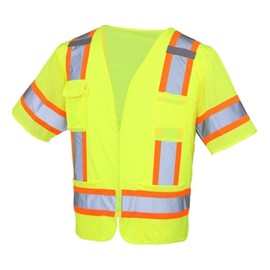 Safety Works High Visibility ANSI Class III Type R Mesh Safety Vest, Lightweight, Mic Tabs, Three Pockets, One Size Fits Most, Yellow, (SW46302-O)