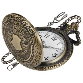 Tiong Bronze Shield Men's Quartz Pocket Watch with Arabic Numeral Digital Scale