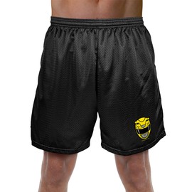 Popfunk Power Rangers Yellow Ranger Helmet Mens Lined Mesh Shorts, Black, X-Large