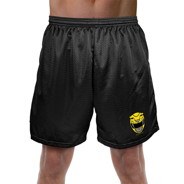 Popfunk Power Rangers Yellow Ranger Helmet Mens Lined Mesh Shorts,