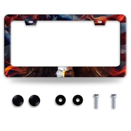 American Flag Eagle License Plate Frame Patriotic Eagle License Plate Funny Auto Accessory Bracket Stainless Steel License Plate Frames 6.3 x12.3 Inch