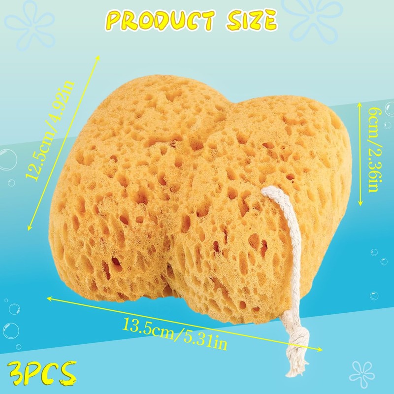 3 Bath Sponges, Natural Sea Water Sponge Wash Sponges for