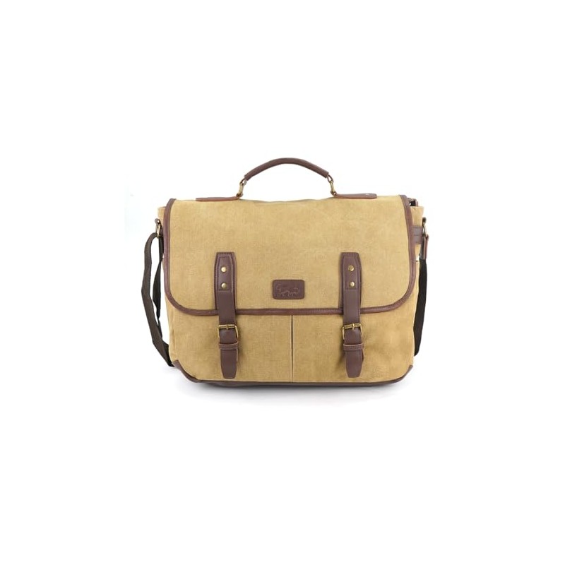 Vintage Canvas Messenger Bag, Laptop Briefcase with Shoulder Strap