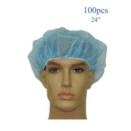 100 PCS--24", BLUE Disposable Bouffant Caps, Spun-Bounded Poly, Hair Head Cover Net, Non-Woven, Medical, Labs, Nurse, Tattoo, Food Service, Health, Hospital--Starryshine Alcohol Pads Included