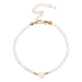 Gold Pearl Bracelet for Women, Dainty Pearl Heart Bracelets Elegant Jewelry Gift for Bridesmaid Bride Weddings Birthday