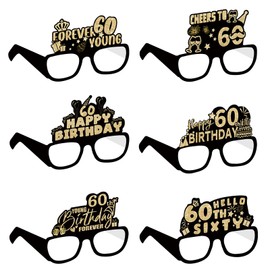 COLANANA Birthday Party Glasses Decoration, 6 Pieces 60th Birthday Party Decorations, Funny Paper 60th Birthday Glasses Decoration, Birthday Photo Booth Props Accessories for Women Men