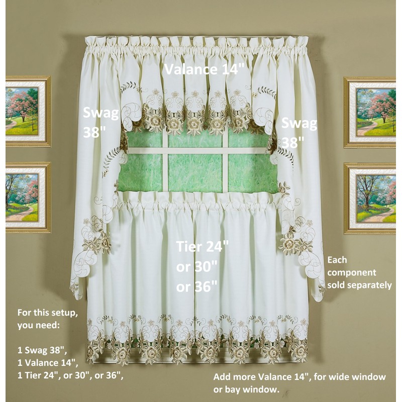 Today's Curtain Verona Reverse Embroidery Valance, 14", Ecru/Antique