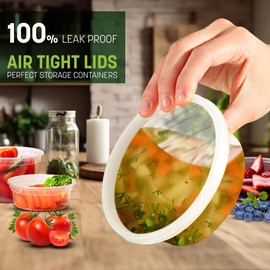 PackMart Food Storage Containers with Lids 32oz Plastic Deli Cups Pack of 40 Sets BPA-Free Leakproof Round Clear Takeout Soup Container Meal Prep Microwavable Dishwasher Freezer Safe
