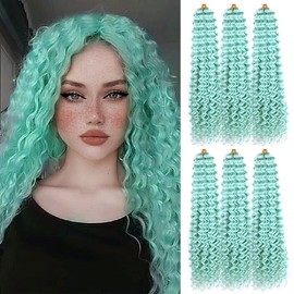 Curly Crochet Hair 22Inch 6Packs Curly Braiding Hair Extensions for Boho Braids Synthetic Ocean Wave Crochet Hair for Women Green Deep Wave Boho Hair for Braiding