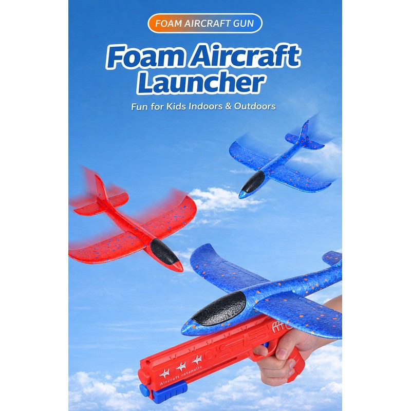 Foam Glider Launcher Toy, Kids Outdoor Flying Airplane Set, 13.2''