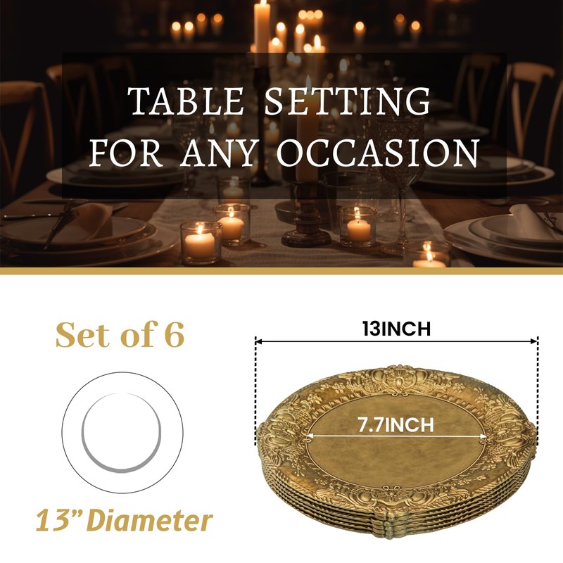 MAONAME 13" Antique Gold Charger Plates, Plate Chargers with Embossed