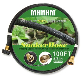 MHMHM 5/8" Soaker Hose for Garden Drip Hose Irrigation System with Solid Brass Fitting for Lawns Flower Beds & Vegetable Gardens (100FT)