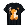 Fox and Butterfly Cute Fox Japanese Cherry Blossom Flower T-Shirt